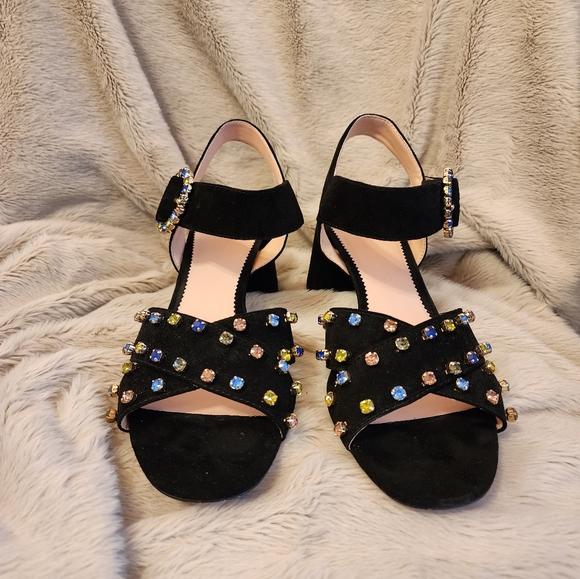 J. Crew Penny Block Heel Jeweled Sandals sz 9 - Picture 2 of 6